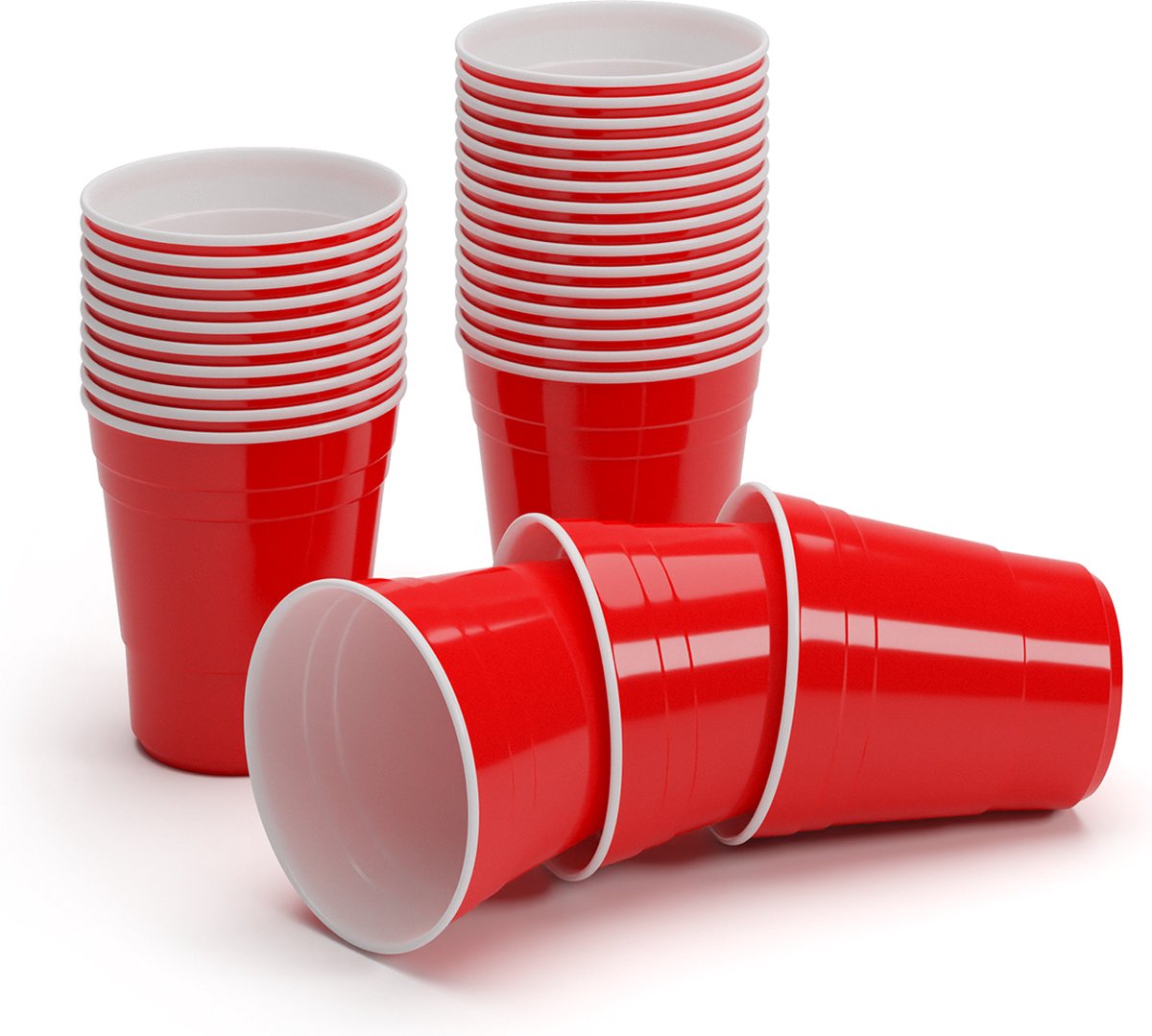   Nadal 10 Oz Rode Party Bekers Us-College Stijl | 295 Ml | Herbruikbaar | Vaatwasmachinebestendig | Robuust | Materiaal: Polystyreen Kunststof | Afgeronde Randen | Kleur Binnenkant: Wit | Kleur Buitenkant: Rood | Stapelbaar - Rood